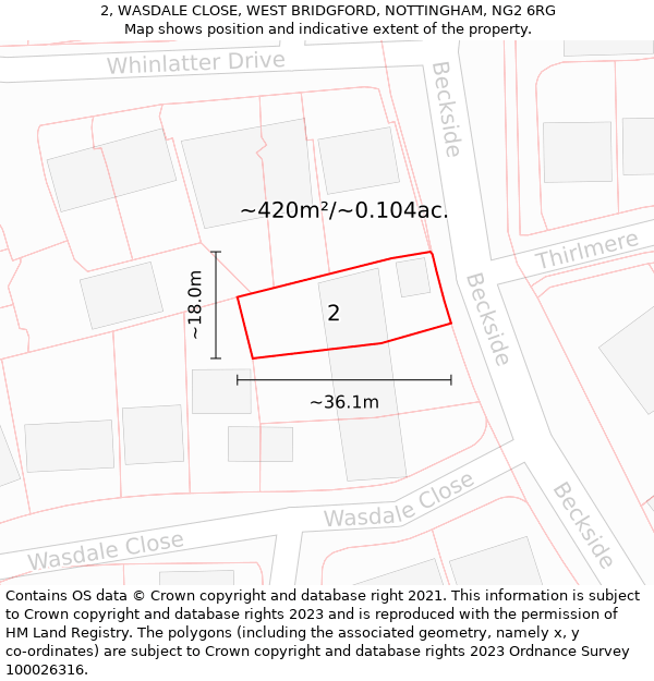 2, WASDALE CLOSE, WEST BRIDGFORD, NOTTINGHAM, NG2 6RG: Plot and title map