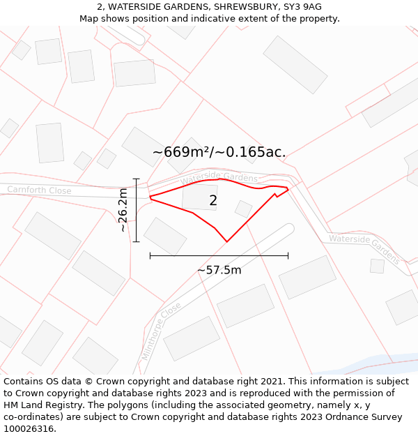 2, WATERSIDE GARDENS, SHREWSBURY, SY3 9AG: Plot and title map