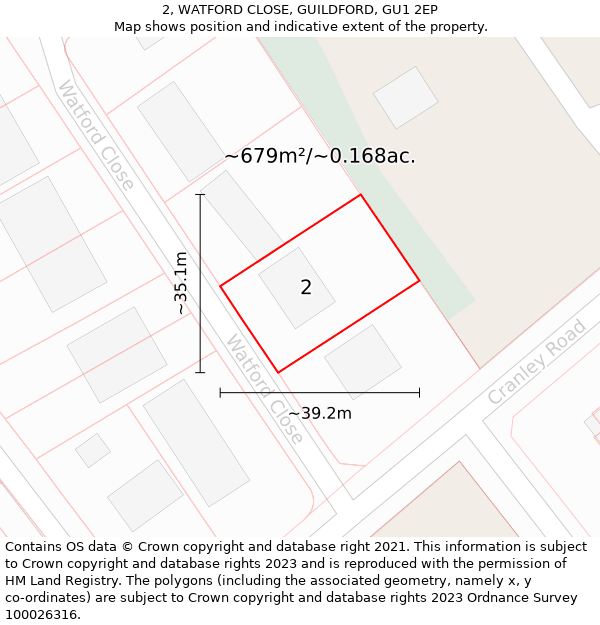 2, WATFORD CLOSE, GUILDFORD, GU1 2EP: Plot and title map