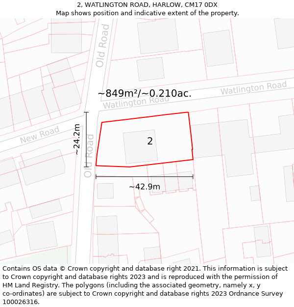 2, WATLINGTON ROAD, HARLOW, CM17 0DX: Plot and title map