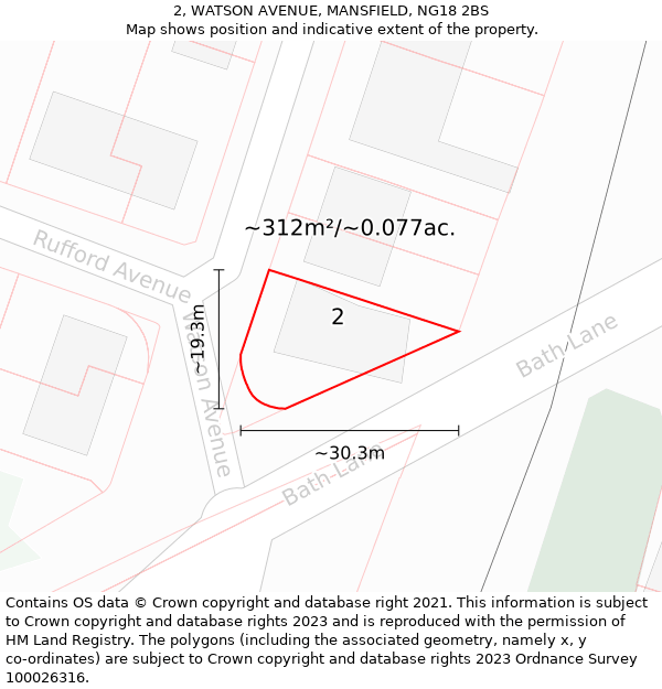 2, WATSON AVENUE, MANSFIELD, NG18 2BS: Plot and title map