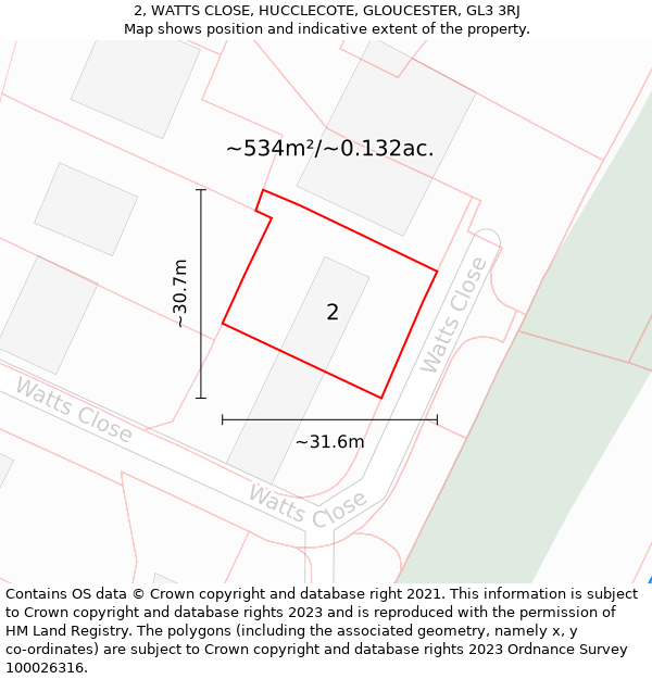 2, WATTS CLOSE, HUCCLECOTE, GLOUCESTER, GL3 3RJ: Plot and title map