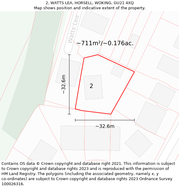 2, WATTS LEA, HORSELL, WOKING, GU21 4XQ: Plot and title map