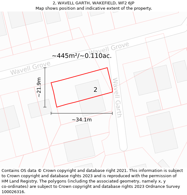 2, WAVELL GARTH, WAKEFIELD, WF2 6JP: Plot and title map