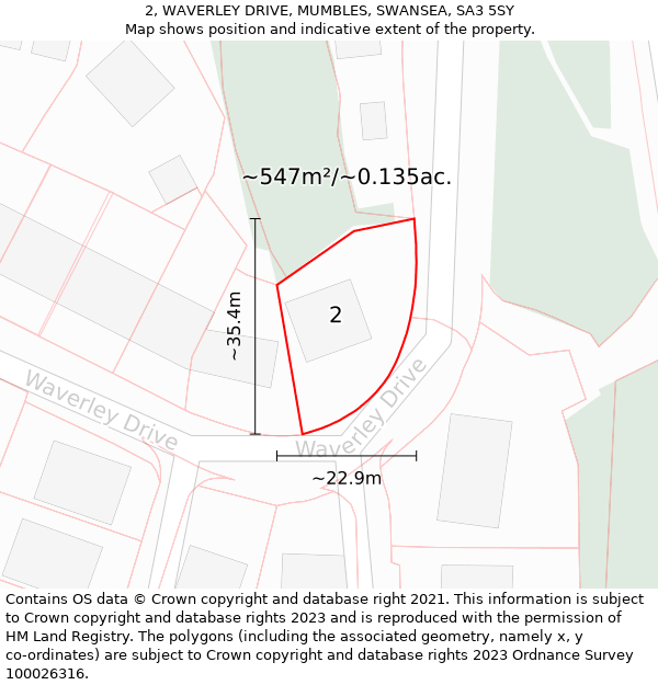 2, WAVERLEY DRIVE, MUMBLES, SWANSEA, SA3 5SY: Plot and title map