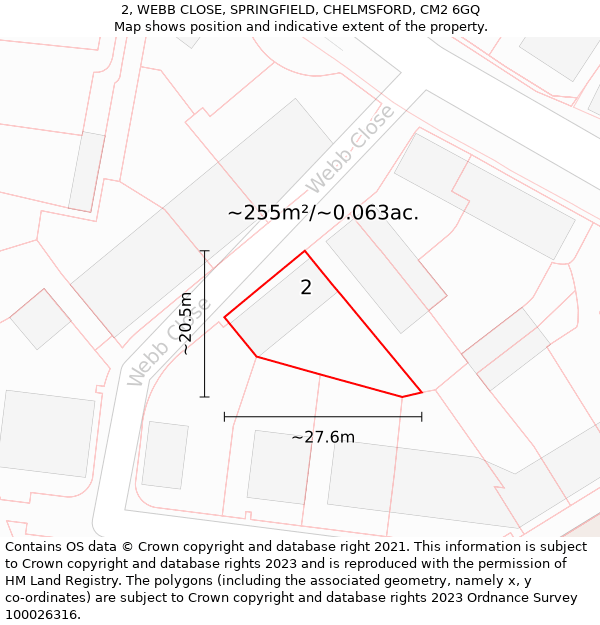 2, WEBB CLOSE, SPRINGFIELD, CHELMSFORD, CM2 6GQ: Plot and title map