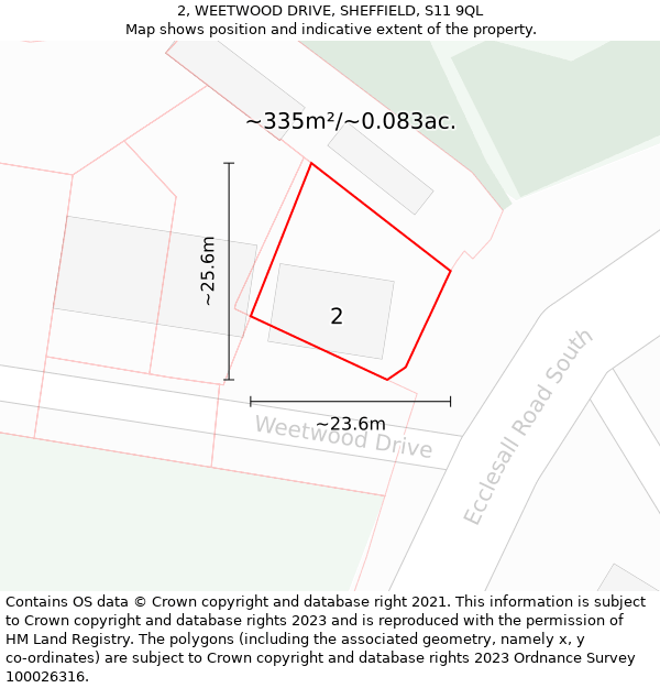 2, WEETWOOD DRIVE, SHEFFIELD, S11 9QL: Plot and title map