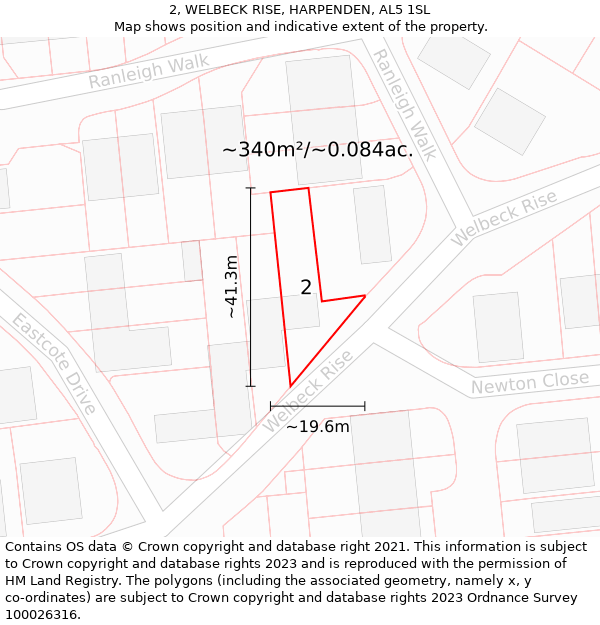 2, WELBECK RISE, HARPENDEN, AL5 1SL: Plot and title map