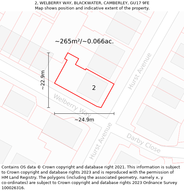 2, WELBERRY WAY, BLACKWATER, CAMBERLEY, GU17 9FE: Plot and title map