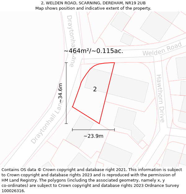 2, WELDEN ROAD, SCARNING, DEREHAM, NR19 2UB: Plot and title map