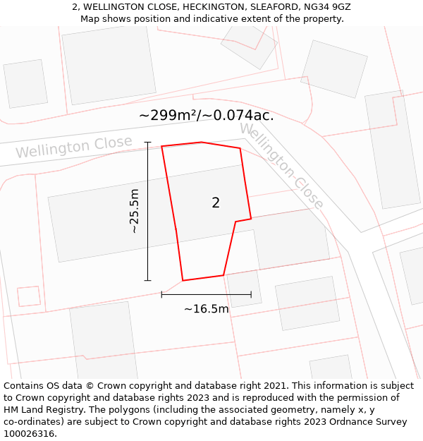 2, WELLINGTON CLOSE, HECKINGTON, SLEAFORD, NG34 9GZ: Plot and title map