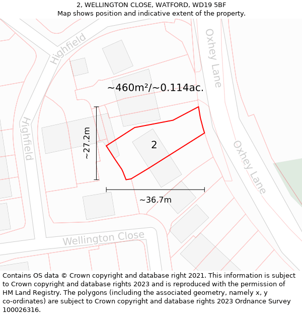2, WELLINGTON CLOSE, WATFORD, WD19 5BF: Plot and title map