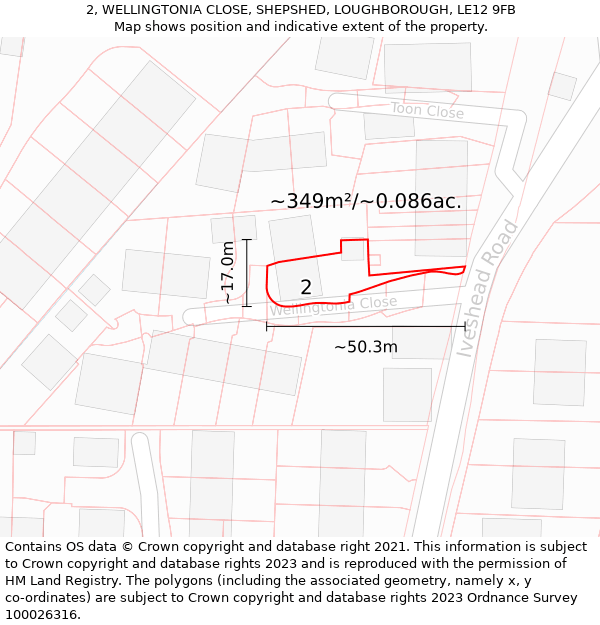 2, WELLINGTONIA CLOSE, SHEPSHED, LOUGHBOROUGH, LE12 9FB: Plot and title map