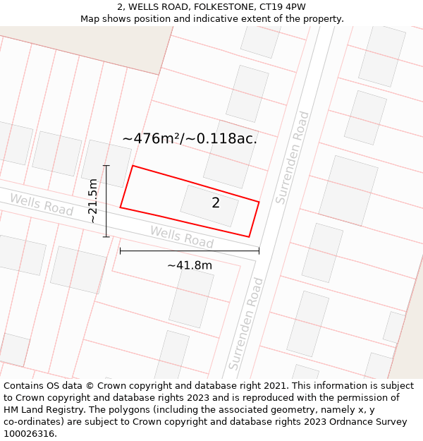 2, WELLS ROAD, FOLKESTONE, CT19 4PW: Plot and title map