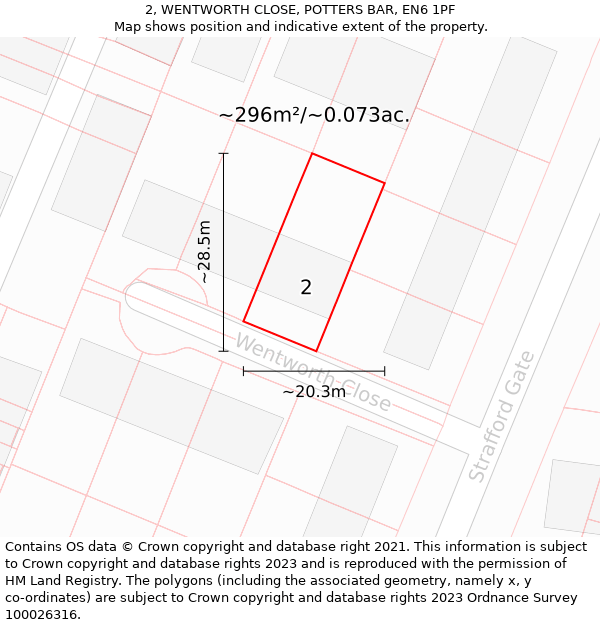 2, WENTWORTH CLOSE, POTTERS BAR, EN6 1PF: Plot and title map