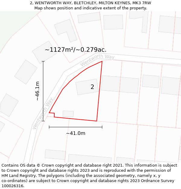 2, WENTWORTH WAY, BLETCHLEY, MILTON KEYNES, MK3 7RW: Plot and title map