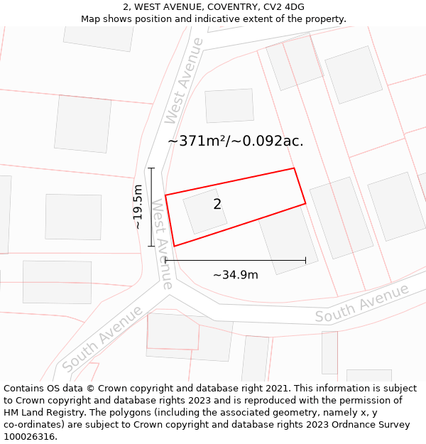 2, WEST AVENUE, COVENTRY, CV2 4DG: Plot and title map
