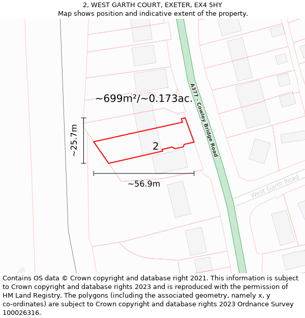 2, WEST GARTH COURT, EXETER, EX4 5HY: Plot and title map