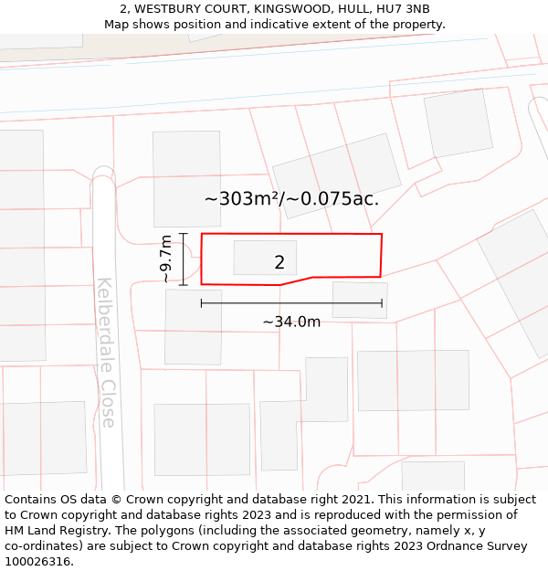 2, WESTBURY COURT, KINGSWOOD, HULL, HU7 3NB: Plot and title map