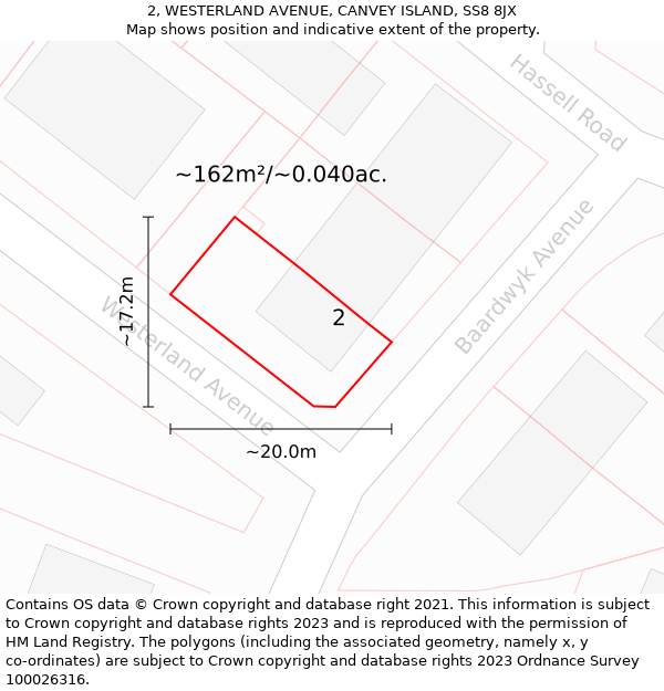 2, WESTERLAND AVENUE, CANVEY ISLAND, SS8 8JX: Plot and title map