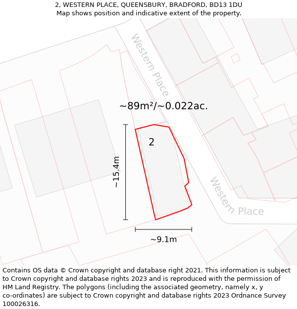 2, WESTERN PLACE, QUEENSBURY, BRADFORD, BD13 1DU: Plot and title map