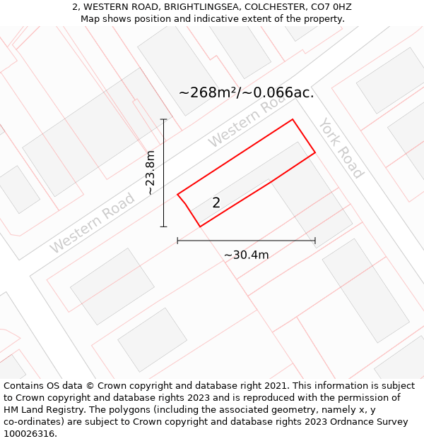 2, WESTERN ROAD, BRIGHTLINGSEA, COLCHESTER, CO7 0HZ: Plot and title map