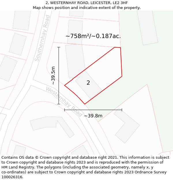 2, WESTERNHAY ROAD, LEICESTER, LE2 3HF: Plot and title map