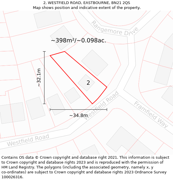 2, WESTFIELD ROAD, EASTBOURNE, BN21 2QS: Plot and title map