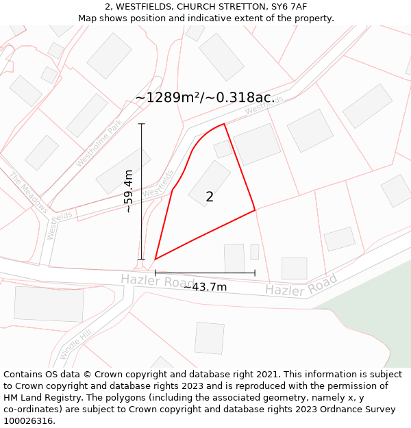 2, WESTFIELDS, CHURCH STRETTON, SY6 7AF: Plot and title map