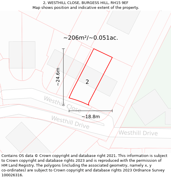 2, WESTHILL CLOSE, BURGESS HILL, RH15 9EF: Plot and title map