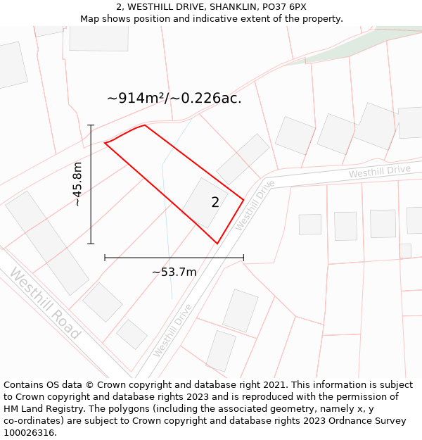 2, WESTHILL DRIVE, SHANKLIN, PO37 6PX: Plot and title map