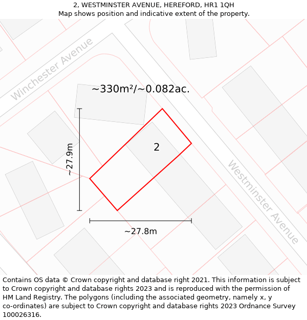 2, WESTMINSTER AVENUE, HEREFORD, HR1 1QH: Plot and title map