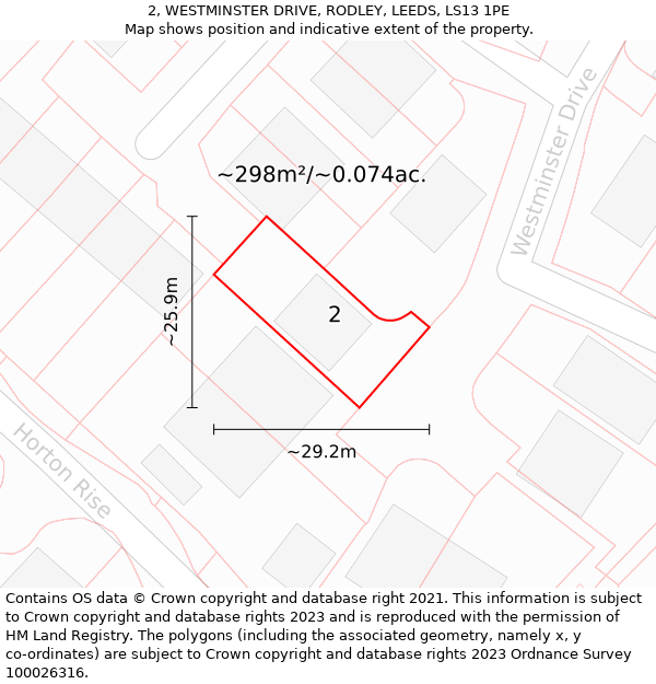 2, WESTMINSTER DRIVE, RODLEY, LEEDS, LS13 1PE: Plot and title map