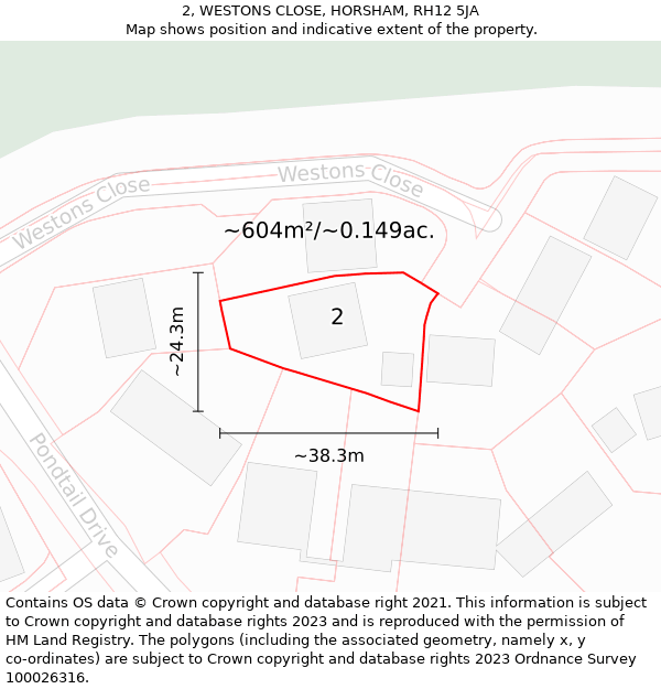 2, WESTONS CLOSE, HORSHAM, RH12 5JA: Plot and title map