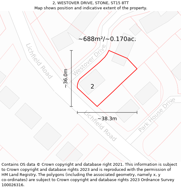 2, WESTOVER DRIVE, STONE, ST15 8TT: Plot and title map