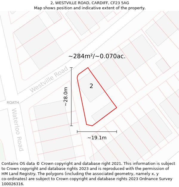 2, WESTVILLE ROAD, CARDIFF, CF23 5AG: Plot and title map