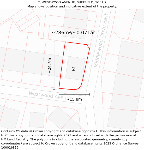 2, WESTWOOD AVENUE, SHEFFIELD, S6 1UP: Plot and title map