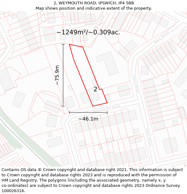 2, WEYMOUTH ROAD, IPSWICH, IP4 5BB: Plot and title map