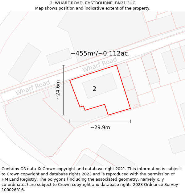 2, WHARF ROAD, EASTBOURNE, BN21 3UG: Plot and title map