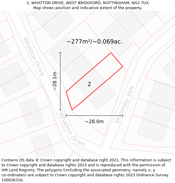 2, WHATTON DRIVE, WEST BRIDGFORD, NOTTINGHAM, NG2 7UX: Plot and title map