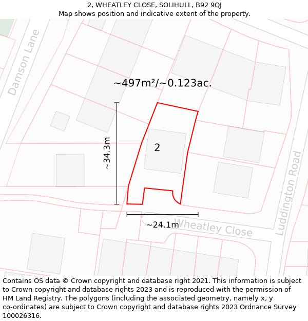 2, WHEATLEY CLOSE, SOLIHULL, B92 9QJ: Plot and title map