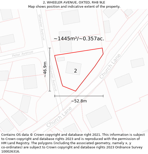 2, WHEELER AVENUE, OXTED, RH8 9LE: Plot and title map