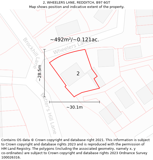 2, WHEELERS LANE, REDDITCH, B97 6GT: Plot and title map