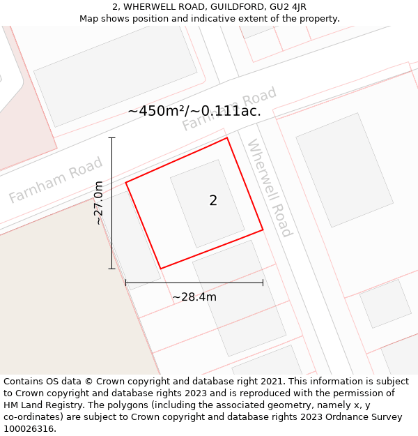 2, WHERWELL ROAD, GUILDFORD, GU2 4JR: Plot and title map