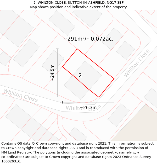 2, WHILTON CLOSE, SUTTON-IN-ASHFIELD, NG17 3BF: Plot and title map