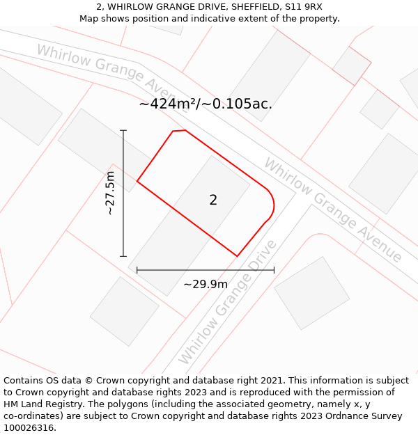 2, WHIRLOW GRANGE DRIVE, SHEFFIELD, S11 9RX: Plot and title map