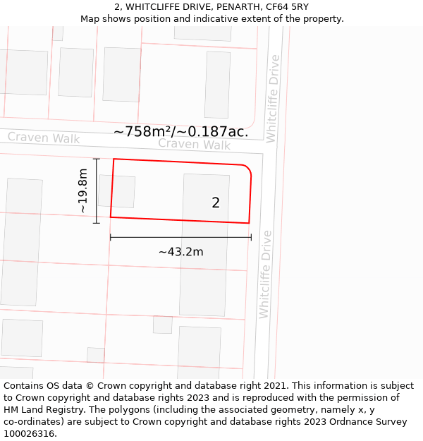 2, WHITCLIFFE DRIVE, PENARTH, CF64 5RY: Plot and title map