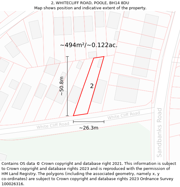 2, WHITECLIFF ROAD, POOLE, BH14 8DU: Plot and title map