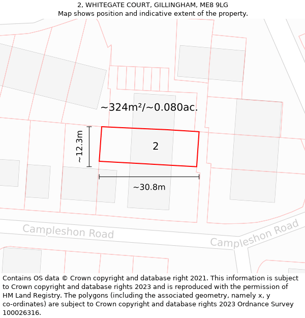 2, WHITEGATE COURT, GILLINGHAM, ME8 9LG: Plot and title map