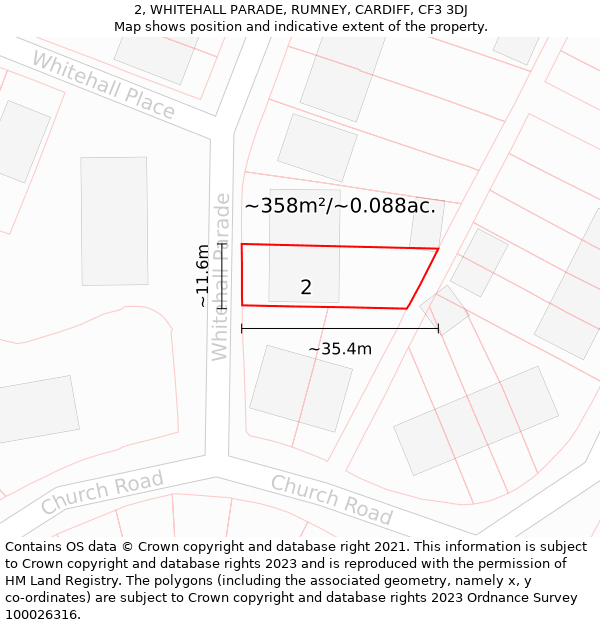 2, WHITEHALL PARADE, RUMNEY, CARDIFF, CF3 3DJ: Plot and title map